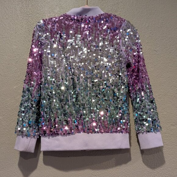 Girls Multicolor Sequin Bomber Jacket – Size Large (Fits 6/7) ✨💜 - Picture 2 of 4